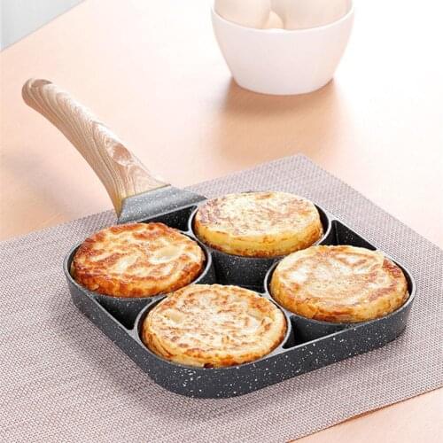 4 Hole omelette pan For Home Kitchen Restaurant Breakfast Omelet Mold Fried Pot Stick Frying Tool Handle Cookware Cook Egg Z3B3