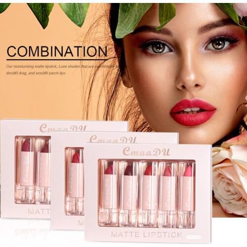 5Pcs Lip Stick Set 5 Colors Matte Lip Glaze Waterproof Non Sticky Long Lasting Lip Gloss Lipstick Set Makeup Cosmetics