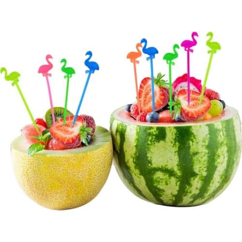 50pcs Party Supplies Flamingo Fruit Fork Mini Pick Buffet Cupcake Fruit Fork Cake Dessert Salad Sticks Cocktail Toothpick Skewer