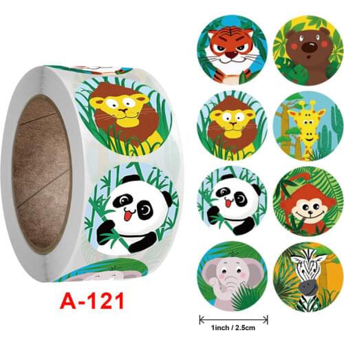 500 Pcs/roll Zoo Animals Cartoon Stickers for Kids Classic Toys Sticker School Teacher Reward Sticker 5 Designs Pattern Lion