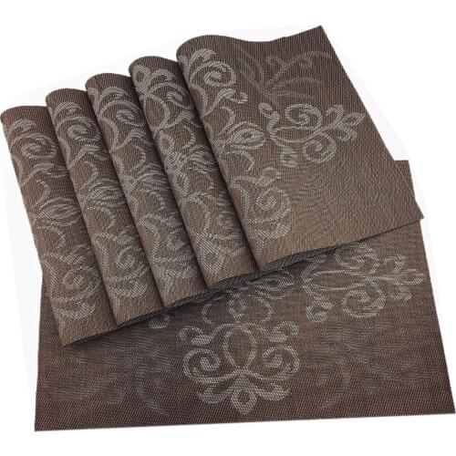 6 Pcs Placemat Fashion Black Gold PVC Dining Table Mat Disc Pads Bowl Pad Coasters Waterproof Table Cloth Pad Slip-resistant Pad