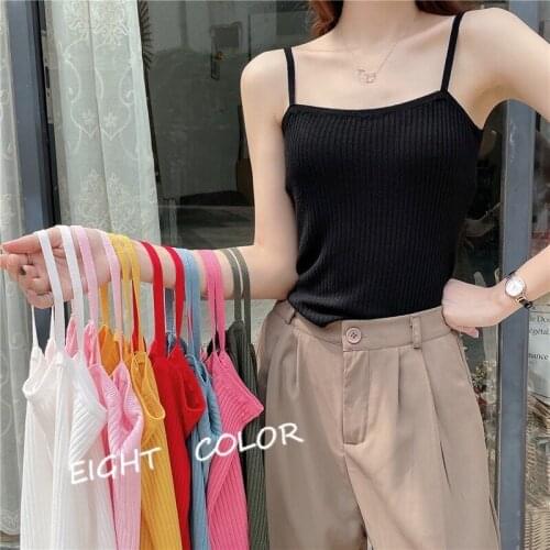 8 Colors Women Slim Solid Tanks Crop Tops Camises Girls Knitted Thin Knitwear Basic Camisole Sleeveless T-shirts Camis