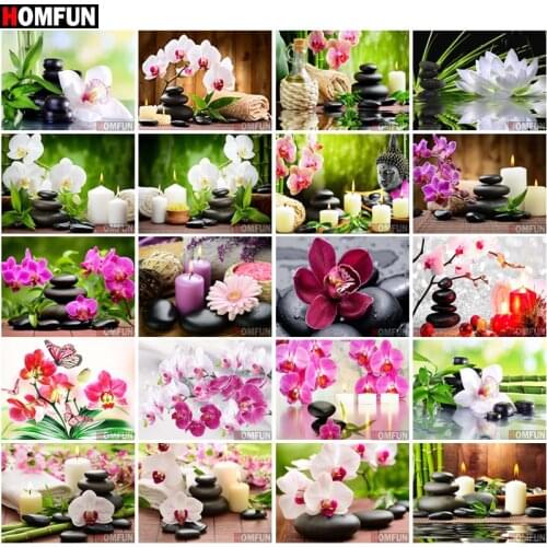 HOMFUN Full Square/Round Drill 5D DIY Diamond Painting "Orchid stone candle" 3D Diamond Embroidery Cross Stitch Home Decor Gift
