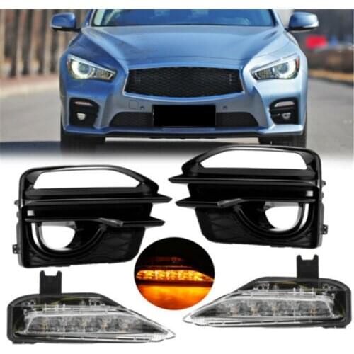 Car Front Fog Light Lamp + Cover Daytime Running Light Turn Signal Lamp For Infiniti Q50 Sport 2014-2019 #261304GA0A