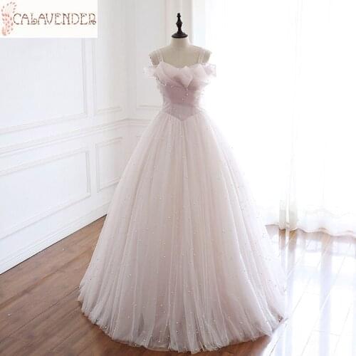 Pale Lavender Boho Wedding Dress Ball Gown Spaghetti Pearls Beaded vestidos en oferta with Unique Neckline Wedding Gowns