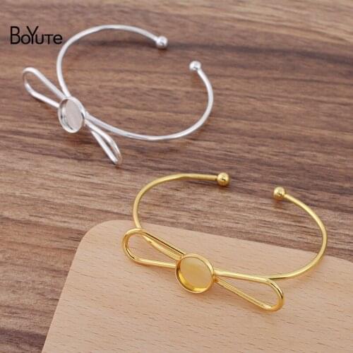 BoYuTe (5 Pieces/Lot) Metal Line Twisted Bow-Knot Bracelet Base with 12MM Cabochon Blank Tray Diy Handmade Jewelry Materials