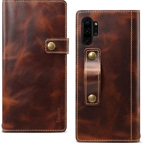 Real Cowhide Flip Cover For Samsung Galaxy Note 10 Note10 Plus Wallet Card Pocket Kickstand Finger Holder Genuine Leather Case