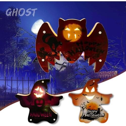 Halloween decorative lights Wooden Ghost Bat Lamp skull lights Trick Horror Ghost Bat Ornament Holiday Decoration for displays