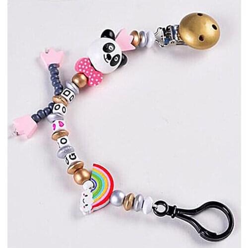 Baby Pacifier Clip Chain Hand Made Infant Boys Girls Cute Panda Letter Toy Teether Pacifier Chain Holder Baby Nipple Feeding