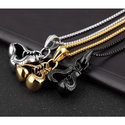 YCHM Double Boxing Gloves Pendant Necklace For Men Stainless Steel High Quality Necklace Male Punk Jewelry For Boyfriends Gift