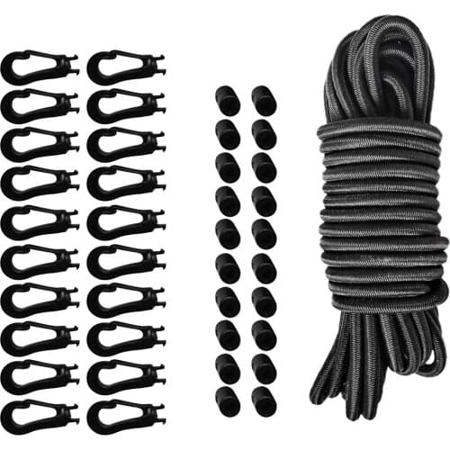 5m Elastic Shock Cord Crafting Stretch String Tie Down with 20Pcs Rope Shock Bungee Cord Hooks Ends