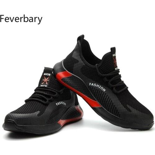 Feverbary Steel Toe Cap Safety Shoes Mens Outdoor Non-slip Anti-static Work Boots Lightweight Sneakers