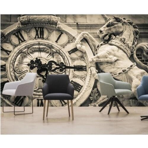 Custom mural 3d wall mural on the wall Vintage nostalgic clock european sculpture home decor photo wallpaper in the living room
