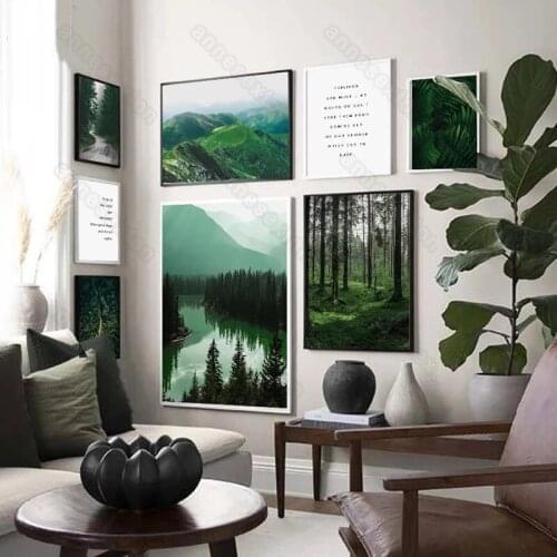 Canvas Painting Poster Print Natural Landscape Mountain River Forest and Inspirational Quotes for Home Rooms Wall Decoration