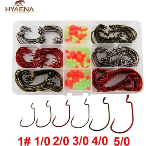 Hyaena 150pcs/Box High Carbon Steel Fishing Hooks Offset Jig Worm X Strong Jigging Fishhook Artificial Bait Fishing Set With Box
