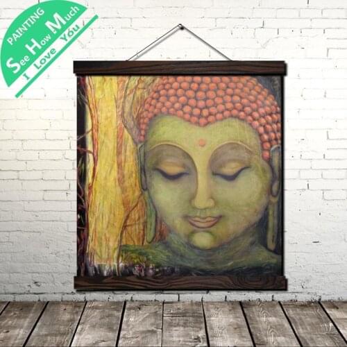 Buddha Enthralling Scroll Painting Canvas Vintage Poster and Prints Wall Art Picture Living Room Bedroom Farmhouse Decoration