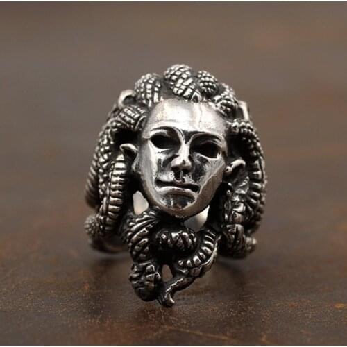 Vintage Greek Mythology Medusa Ring Horror Venomous Snake Snake Hair Gorgon Ring Cool Stainless Steel Punk Biker Jewelry