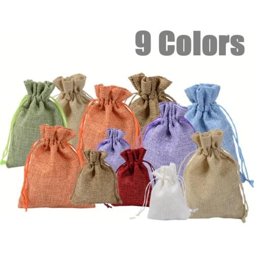 10PCS/Set 7x9cm Burlap Packing Pouches Drawstring Bags Paper Price Tags And Hemp Cord Twine String For Jewelry Display