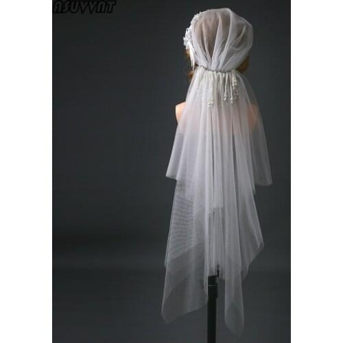 Fashion Wedding Veil Accessories Lace Gauze Veil Women Brides Veil Wedding Pearl Flower Hair Comb Wedding Veil Hat Soft Veil