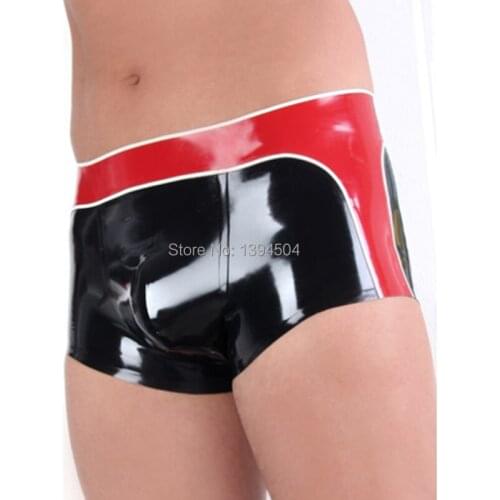 New design sexy male black with red latex handmade underwear shorts exotic lingerie cekc zentai uniform fetish free shipping