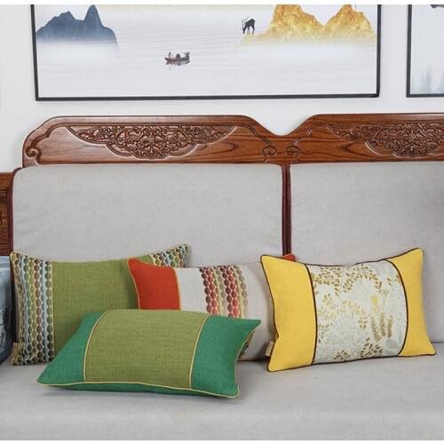 Custom Patchwork Cotton Linen Chinese Pillowcase Home Office Decorative Sofa Chair Lumbar Cushion Covers Bedside Pillow Cases