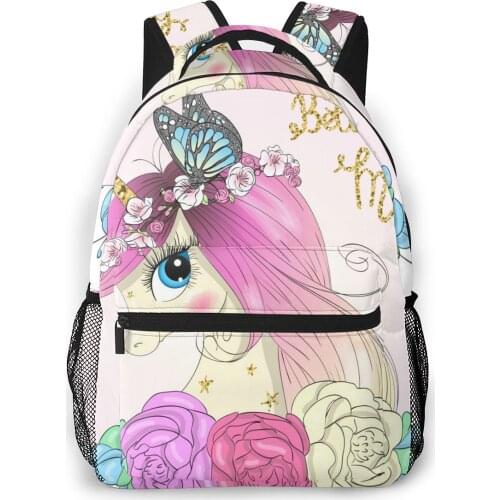2020 Travel Backpacks Cute Unicorn Girl With Wreath And Butterfly Girl Backpack For Women Large Capacity School Bag For Teenage