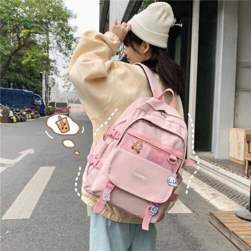 School Backpack Korean Womens Simple Students Backpacks For Girls Trend Female Bags Design Large Capacity Solid Color Schoolbag