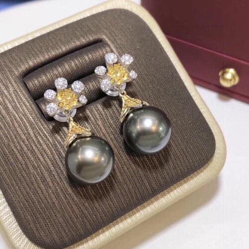 D608 Pearl Earrings Fine Jewelry 925 Sterling Silver Zircons Nature Fresh Water Peacock Green Black Pearls Drop Dangle Earrings