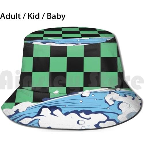 Tanjiro Shirt Pattern Waves Sun Hat Foldable UV Protection Anime Tanjiro Kimetsu No Yaiba
