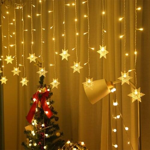 Curtain Snowflake LED String Lights Flashing Fairy Lamp Waterproof Indoor Outdoor For Christmas Holiday Party New Year Decor