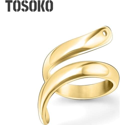 TOSOKO Stainless Steel Jewelry Open Ring Tail Snake Ring Womens Fashion Ring BSA070