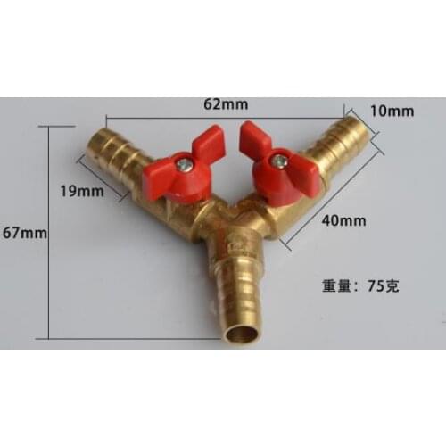 1pc Y Type Equal Hose Barbs Three Forks 8mm 10mm Connection Brass Coal Liquid Gas Ball Valve Plumbing Fittings Plastic Handle