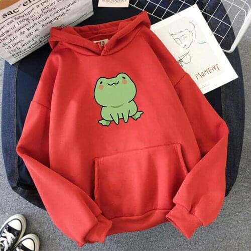 Women Hoodies Harajuku Long Sleeve sweatshirt women Cute Animal Frog Printed Hoodie Pocket Casual Pullover Loosen Tops gdragon