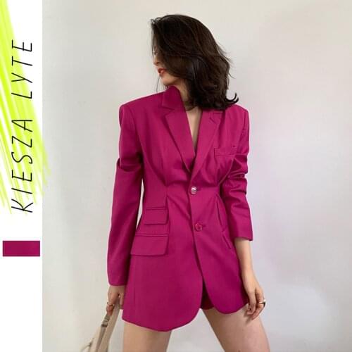 Women Blazer Rose Red Long Sleeve Casual Slim Suit Jacket Fashion Chic Office Ladies Blazers Female 2020 Spring Summer Outerwear