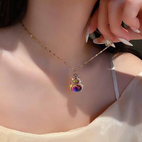 KOFSAC 2021 Luxury Shiny Crystal Purple Colour Gourd Pendant Necklace For Women Gold Color Jewelry Fashion Girl Birthday Gift
