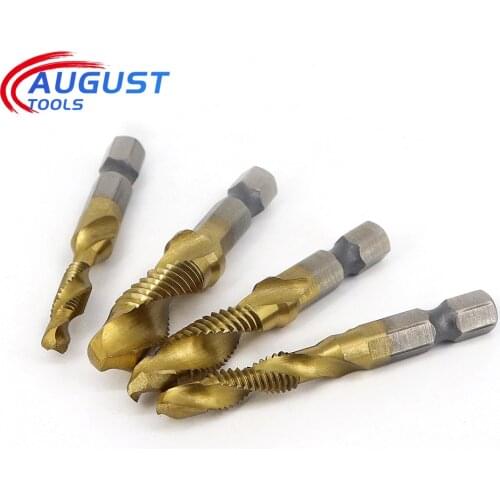 AGUT HSS Tap Drill Titanium Plated Hex Shank Screw Thread Metric Tap Drill Bits Screw Machine Compound M3 - M10 Hand Tools