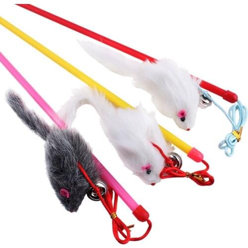 10pcs/lot Funny Cat Toys Fishing Rods with Bell Mouse Toys Pet Plastic Stick Products Kitten Playing Rod Pet Products CW-80009