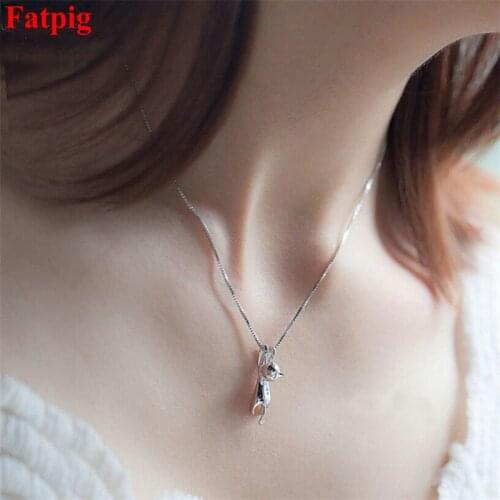 2018 Cute Cat Pendent Necklaces for Women Silver Color Necklaces Cats Pendent Party Jewelry Gift