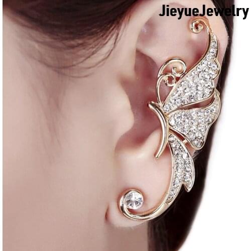 2021 1PC New Fashion Rhinestone Crystal Butterfly Ear Cuff Clip Cartilage Ear Cuff Earring Ear Clip Fine Jewelry 2 Colors