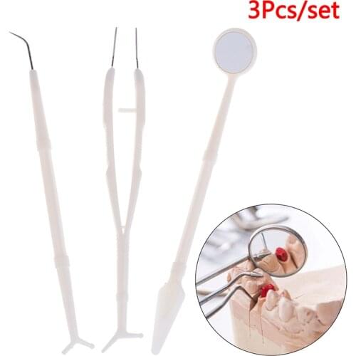 3pcs Teeth Clean Hygiene Stainless Steel Dental Instruments Kit Dental Examination Tooth Mouth Mirror Probe Scaler Set