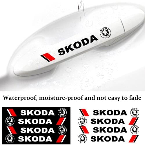 4Pcs Car Door Handle Stickers Rear View Mirror Emblem Decoration Body Decal For Skoda Octavia Fabia Rapid Yeti Kodiaq Derivative