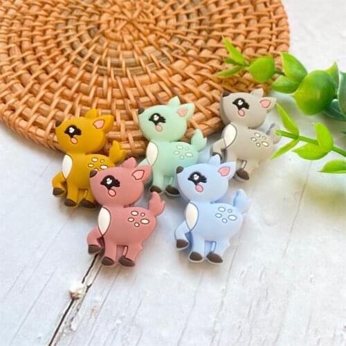 50/100pcs Baby Silicone Teether Beads Food Grade Silicone FawnTeething Pendant DIY Pacifier Chain Bead Kid Nurse Gift