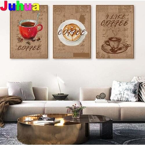 5d Diy diamond painting rhinestones Vintage Coffee Dessert 3 pcs embroidery cross stitch handmade abstract art mosiac painting