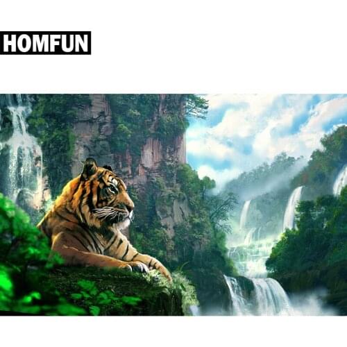 HOMFUN Full Square/Round Drill 5D DIY Diamond Painting "Waterfall Tiger" Embroidery Cross Stitch 5D Home Decor Gift