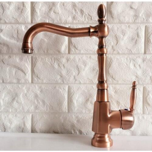 Antique Red Copper Brass Bathroom Kitchen Basin Sink Faucet Mixer Tap Swivel Spout Single Handle One Hole Deck Mounted mnf417