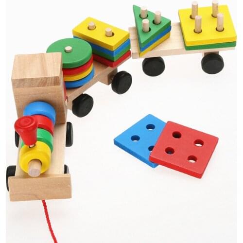 Vehicle Blocks Educational Kids Baby Developmental Toys Wooden Train Truck Set Geometric Blocks Wonderful Toy For Children Gift