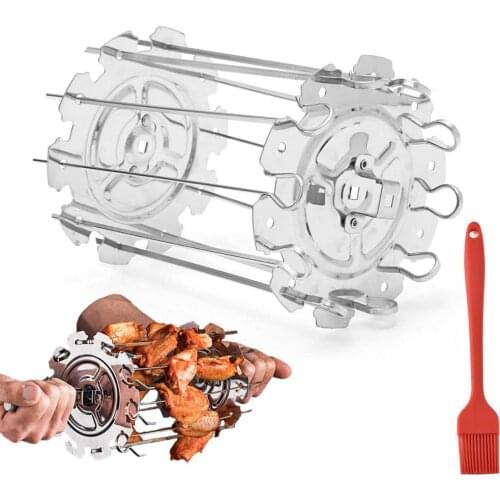 Stainless Steel Grilled Cage BBQ Roaster Barbecue Kebab Maker Meat Skewer Machine BBQ Grill Kitchen Air Fryer Accessories