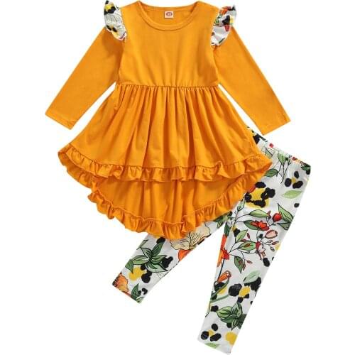 Ma&Baby 18M-6Y Children Kid Girls Clothes Set Ruffles Long Sleeve Tops Floral Pants Autumn Spring Clothing Costume