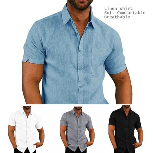 2021 Hot Sales Summer Slim Fit Tshirt Lapel Button-down Mens Linen Shirt Mens Clothing Loose Hemp Dress Business Shirt Men