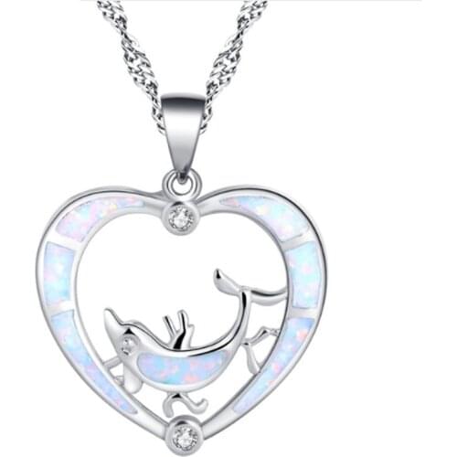 Fashion Silver Color Dolphin Animal Pendant Necklace Women Female Blue Purple White Opal Heart Necklaces Ocean Beach Jewelry